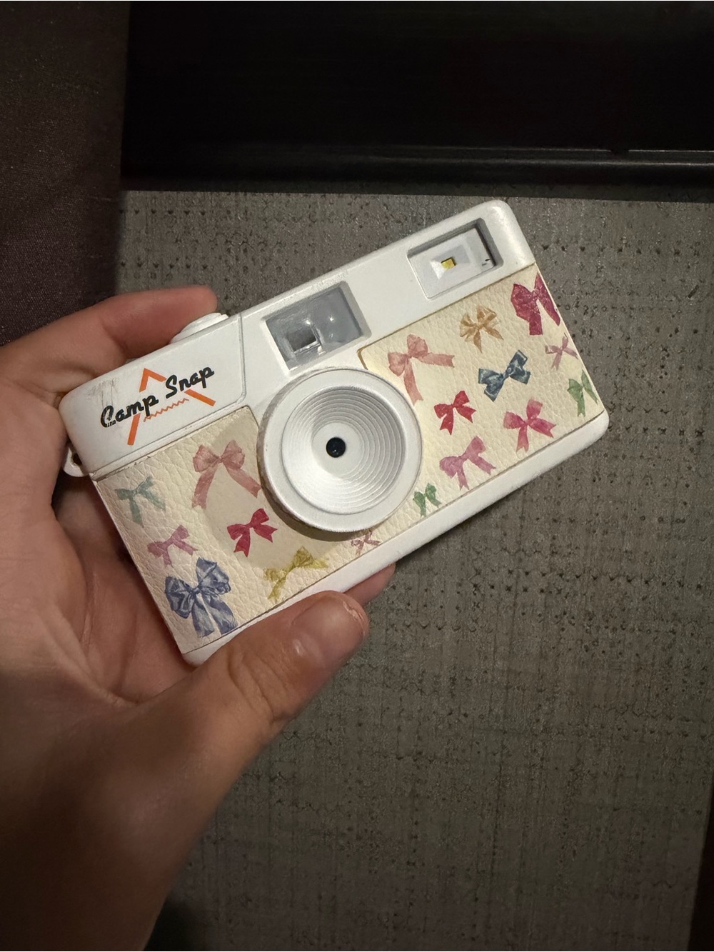 White Camera with Colorful Bow Pattern - CompSnap